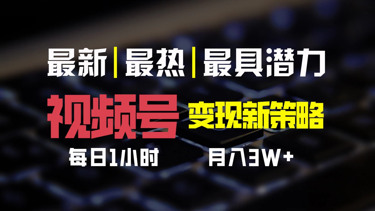 视频号变现新策略，每日只需一小时，月入30000+-资源项目网