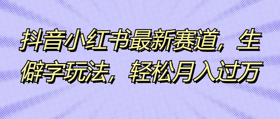 抖音小红书最新赛道，生僻字玩法，轻松月入过万-资源项目网