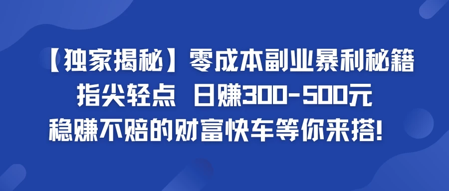 独家揭秘零成本副业暴利秘籍：指尖轻点，日赚300-500元，稳赚不赔的财富快车等你来搭！-资源项目网