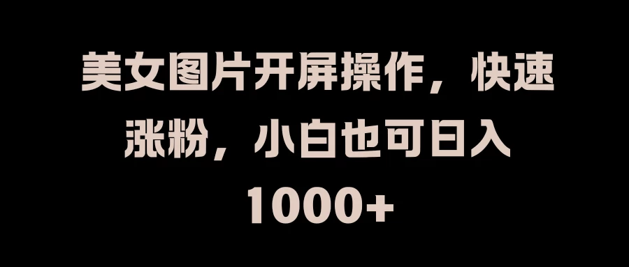 美女图片开屏操作，快速涨粉，小白也可日入1000+-资源项目网