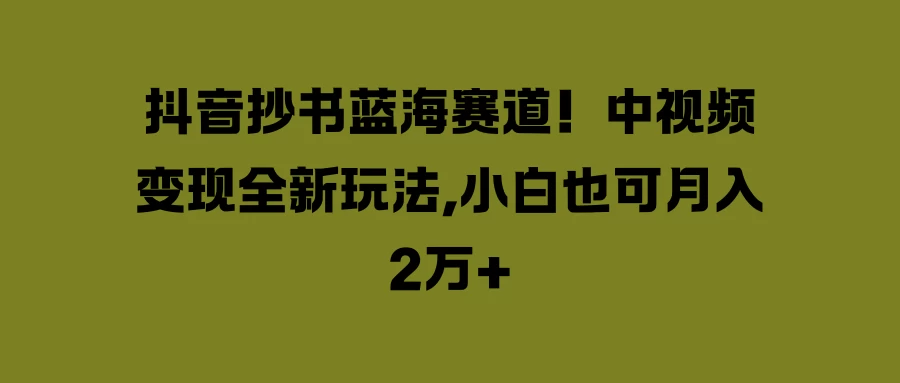 抖音抄书蓝海赛道！中视频变现全新玩法，小白也可月入2万+-资源项目网