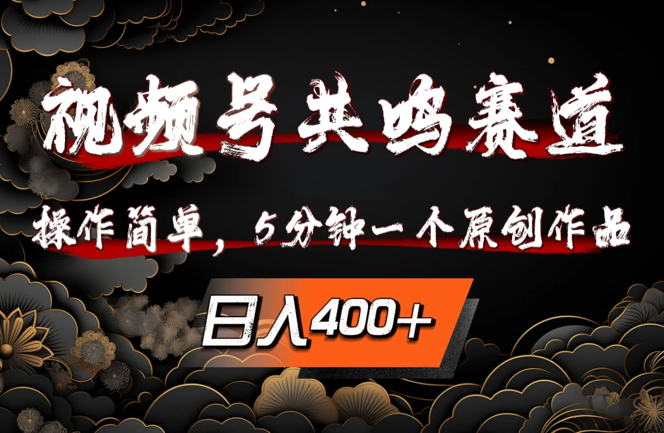 视频号共鸣赛道，操作简单，5分钟1个原创作品，日入400+-资源项目网