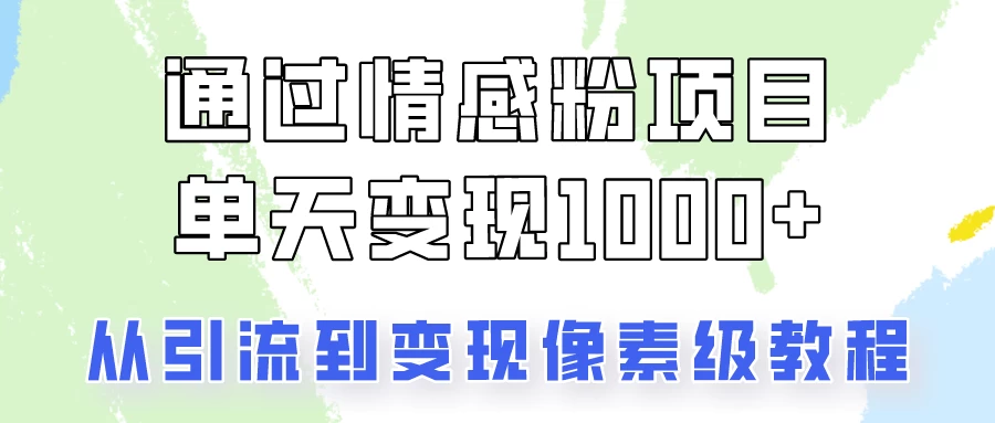 关于情感粉变现项目，我是怎么做到单天赚1000+的？从引流到变现像素级教程-资源项目网