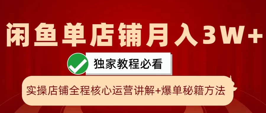 闲鱼单店铺月入3W+实操展示，爆单核心秘籍，一学就会-资源项目网