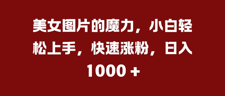 美女图片的魔力，小白轻松上手，快速涨粉，日入 1000 +-资源项目网