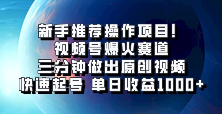 视频号爆火赛道，三分钟做出原创视频，快速起号，单日收益1000+-资源项目网