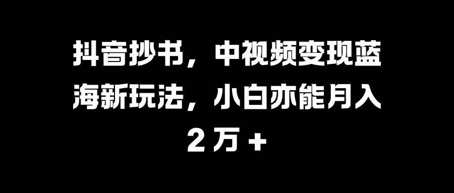 抖音抄书，中视频变现蓝海新玩法，小白亦能月入 2 万 +-资源项目网