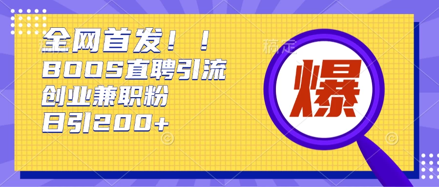 全网首发！BOOS直聘引流创业兼职粉，单号200+-资源项目网