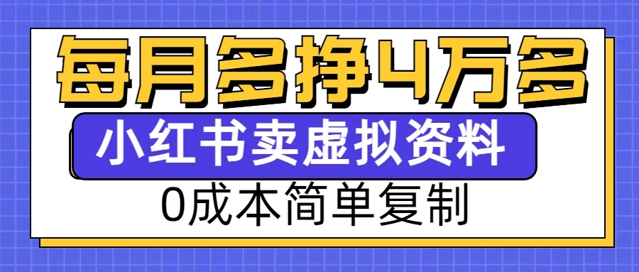 0成本简单复制，每个月多赚4W，小红书虚拟资料项目-资源项目网