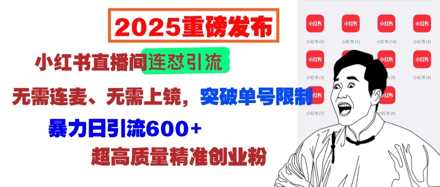 2025重磅发布：小红书直播间连怼引流，无需连麦、无需上镜，突破单号限制，暴力日引流600+超高质量精准创业粉-资源项目网