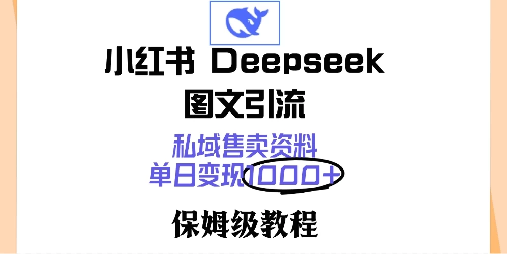 小红书 Deepseek 图文引流，私域售卖资料，单日变现1000+，保姆级教程-资源项目网