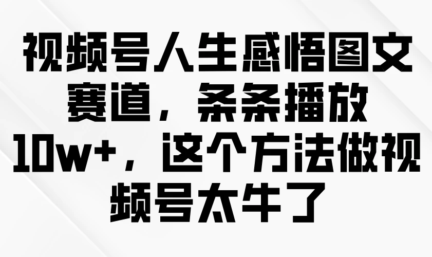 视频号人生感悟图文赛道，条条播放10w+，这个方法做视频号太牛了-资源项目网