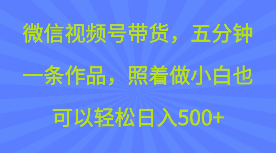 微信视频号带货，五分钟一条作品，照着做小白也可以轻松日入500+-资源项目网