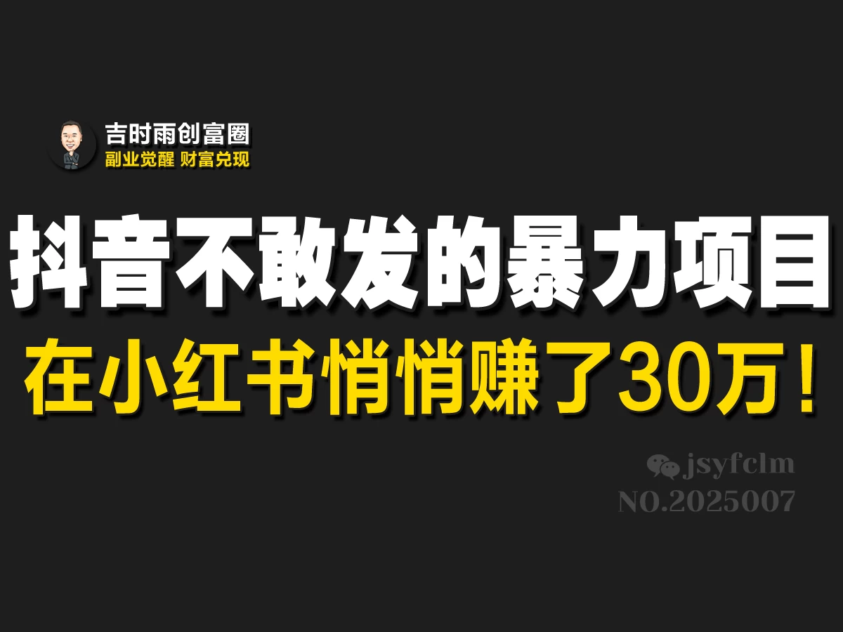 抖音不敢发的暴利项目，在小红书悄悄赚了30万！-资源项目网