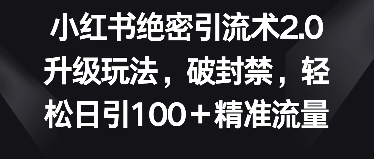 小红书2.0版秘密引流攻略：破局禁令，轻松日获百余精准流量秘术！