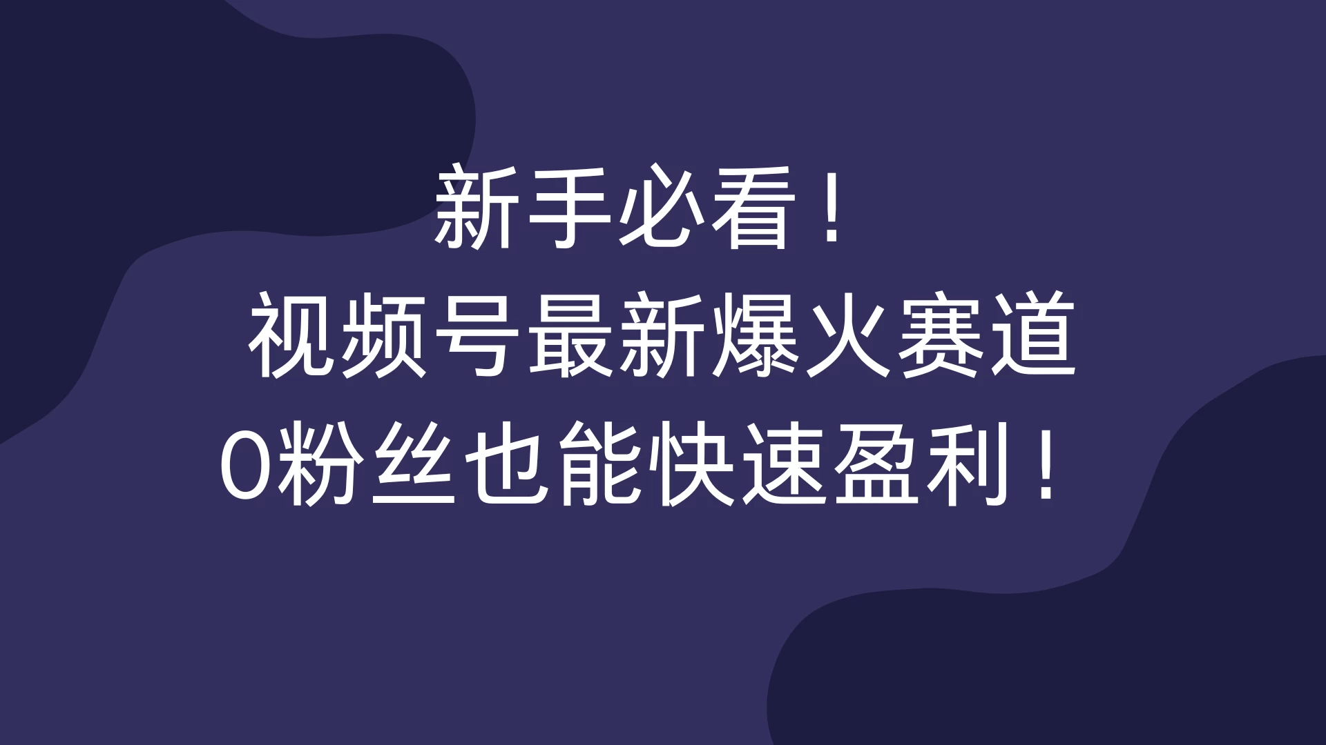 新手必看！视频号最新爆火赛道，0粉丝也能快速盈利！-资源项目网