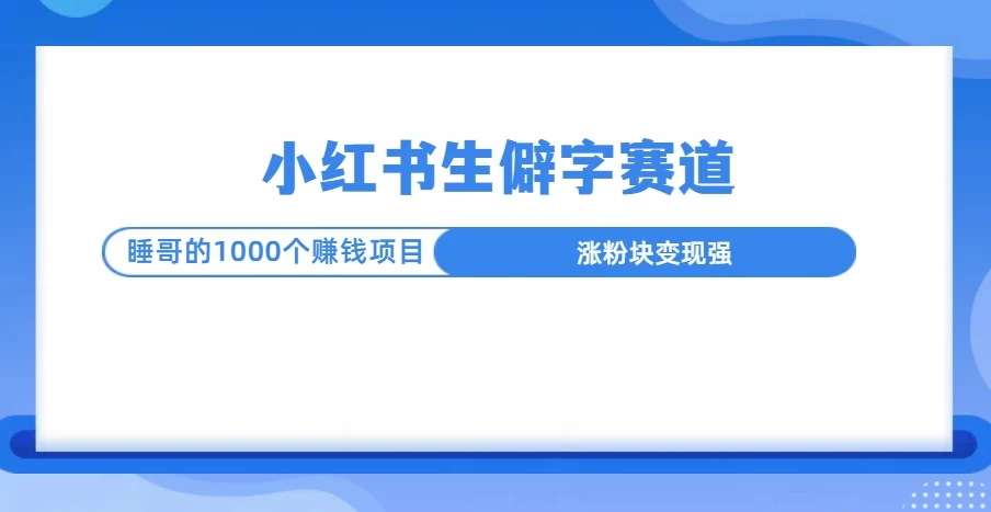 小红书生僻字赛道玩法，涨分快，变现强，多平台收益-资源项目网