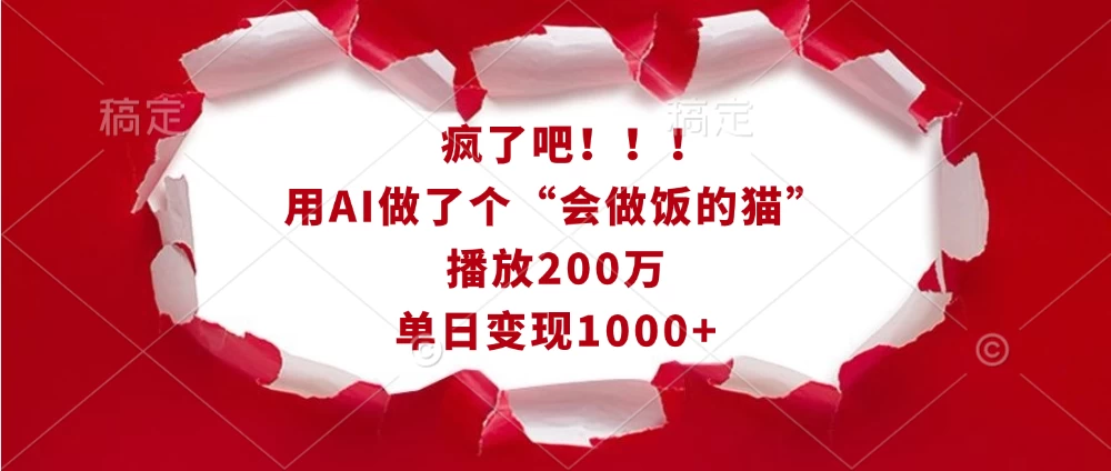 疯了吧！！！用AI做了个“会做饭的猫”，播放200万，单日变现1000+-资源项目网