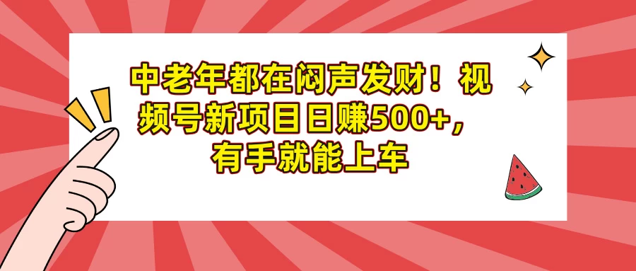 中老年都在闷声发财！视频号新项目日赚500+，有手就能上车-资源项目网