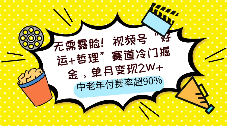 无需露脸！视频号“好运+哲理”赛道冷门掘金，单月变现2W+，中老年付费率超90%-资源项目网