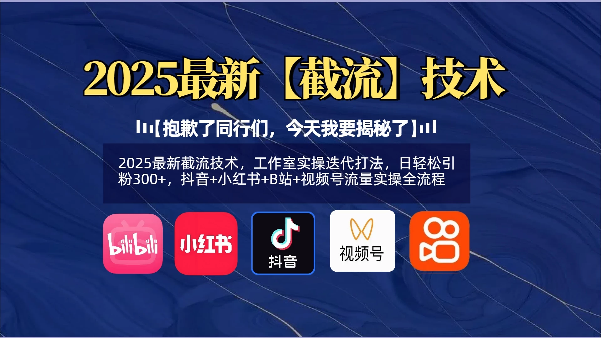 2025最新截流技术，工作室实操迭代打法，日轻松引粉300+，抖音+小红书+B站+视频号流量实操全流程-资源项目网