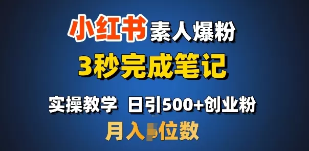 小红书素人爆粉，3秒完成笔记，日引500+月入过W-资源项目网