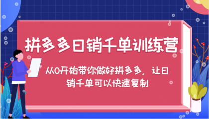 拼多多日销千单训练营，从0开始带你做好拼多多，让日销千单可以快速复制-资源项目网